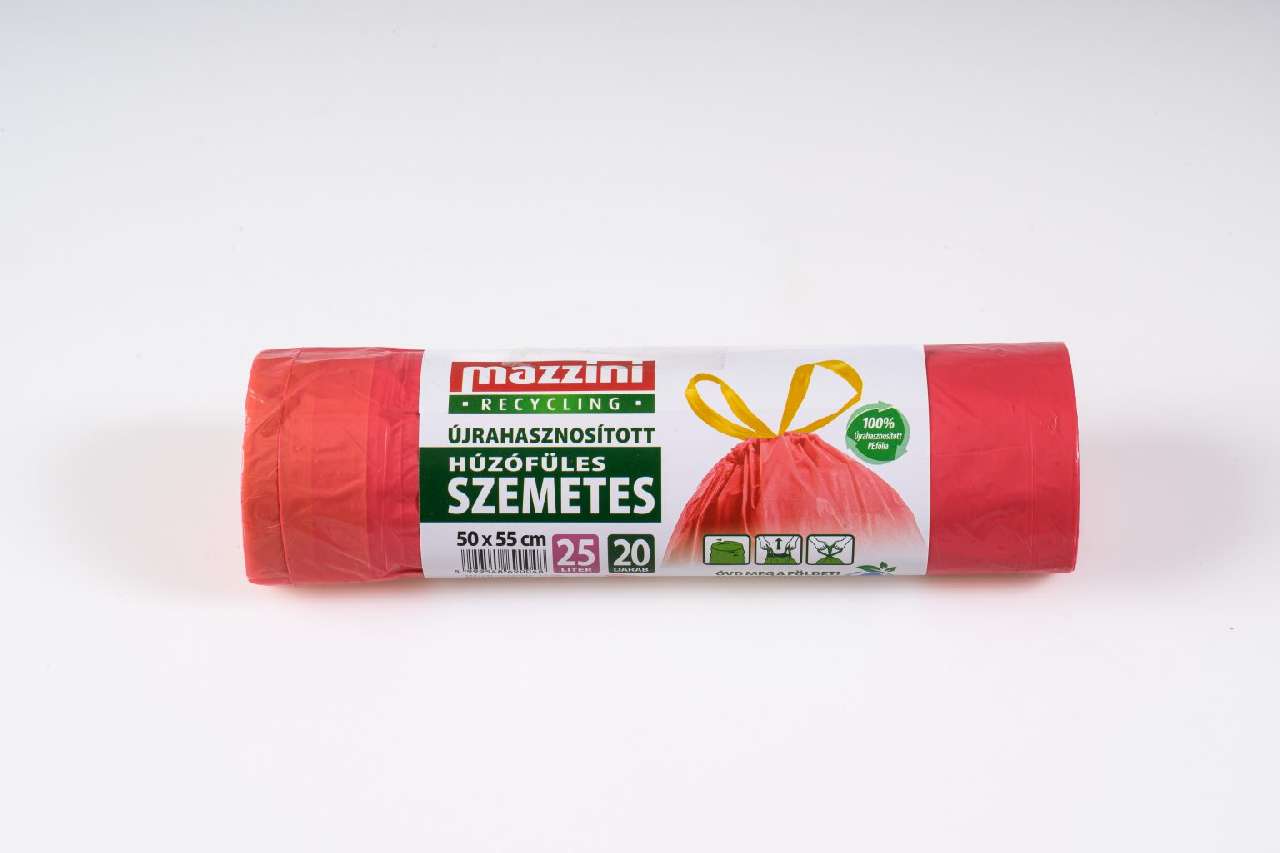 SZEMETESZSÁK ÚJRAHASZNOSÍTOTT, 25 L, 50X55 CM, 20 DB/csomag, HÚZÓFÜLES