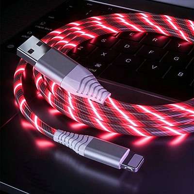 USB TÖLTŐ ÉS ADATÁTVIVŐ KÁBEL, IPHONE-HOZ, 1 M LED FÉNNYEL, RED