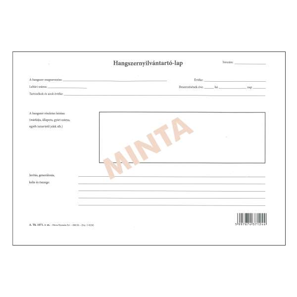 A.TÜ 1071 HANGSZERNYILVÁNTARTÓ LAP