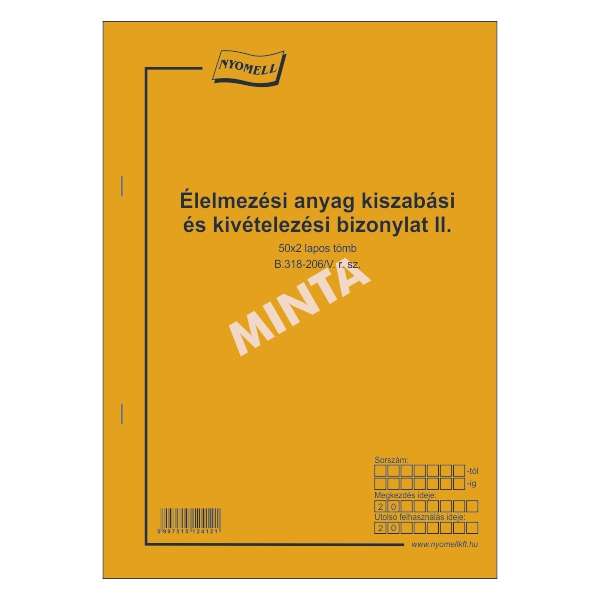 B.318-206/V ÉLELMEZÉSI ANYAG KISZAB.ÉS KIVÉTELEZÉSI BIZ., 50 x 2 PÉLDÁNYOS, A/4