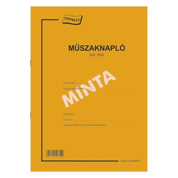 D.E.1023 MŰSZAKNAPLÓ (OLDALSZÁMOZOTT), 32 OLDALAS, A/4, 1+1 SZÍN