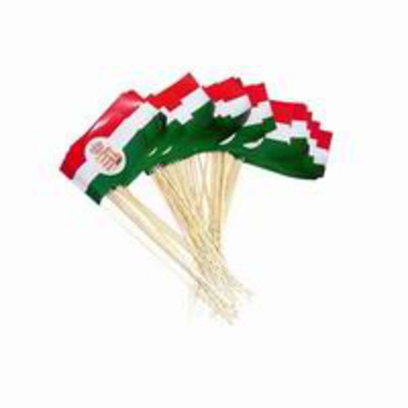 NEMZETI SZÍNŰ PAPÍR ZÁSZLÓ NYÉLLEL, CÍMERES