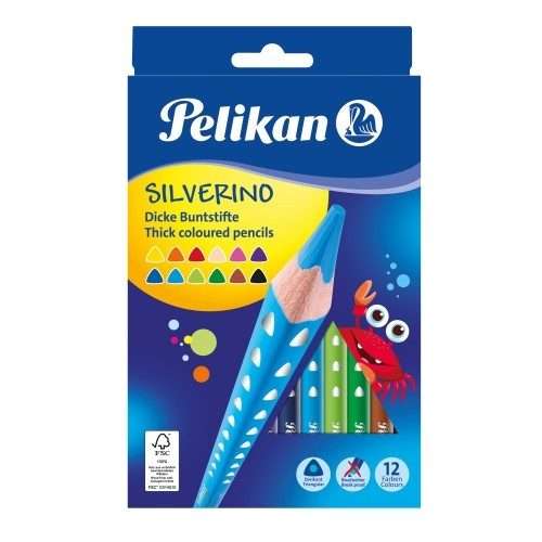 SZÍNES CERUZA, PELIKÁN, 12 DB-OS,SILVERINO, VASTAG