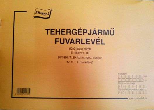 E.458/V TEHERGÉPJÁRMŰ FUVARLEVÉL, FEKVŐ, 50X3 PÉLDÁNYOS, A/4