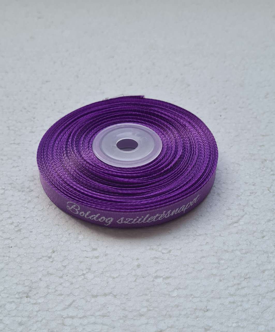 RIPSZ SZALAG (SZATÉN), BOLDOG SZÜLETÉSNAPOT, 1CMX18M, LILA