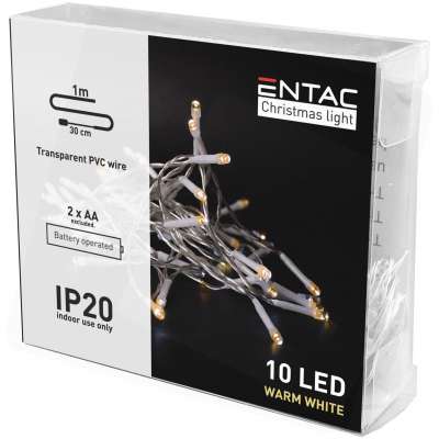 KARÁCSONYI FÉNYSOR, ENTAC BELTÉRI FÜZÉR, 10 LED WW 1 M (2AA NT), MELEG FEHÉR