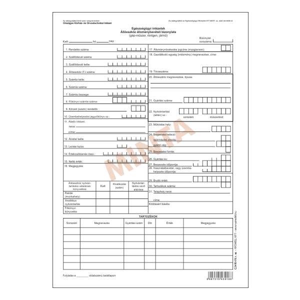 C.3410-1/V ÁLLOMÁNYBAVÉTELI BIZONYLAT