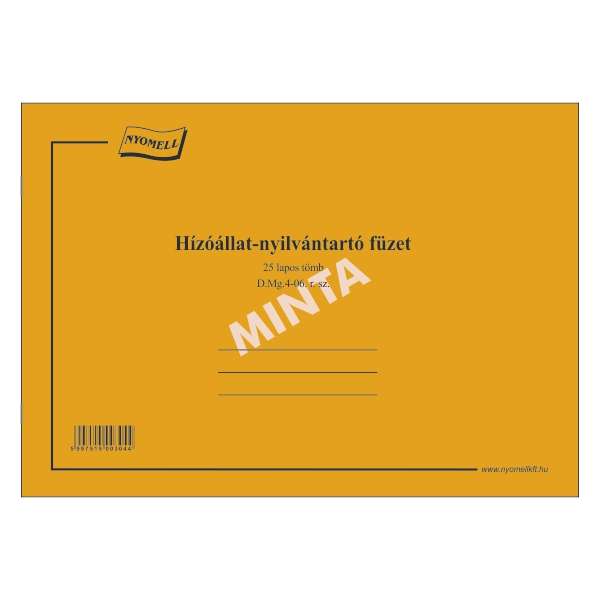 D.MG.4-06 HIZÓÁLLAT NYILVÁNTARTÓ, 25 LAPOS, SORSZÁMOZOTT, A/4, 1+0 SZÍN