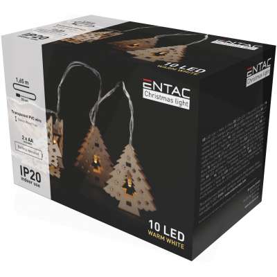KARÁCSONYI FÉNYSOR, ENTAC BELTÉRI, FA KARÁCSONYFA, 10 LED WW 1,65 M (2AA NT), MELEG FEHÉR