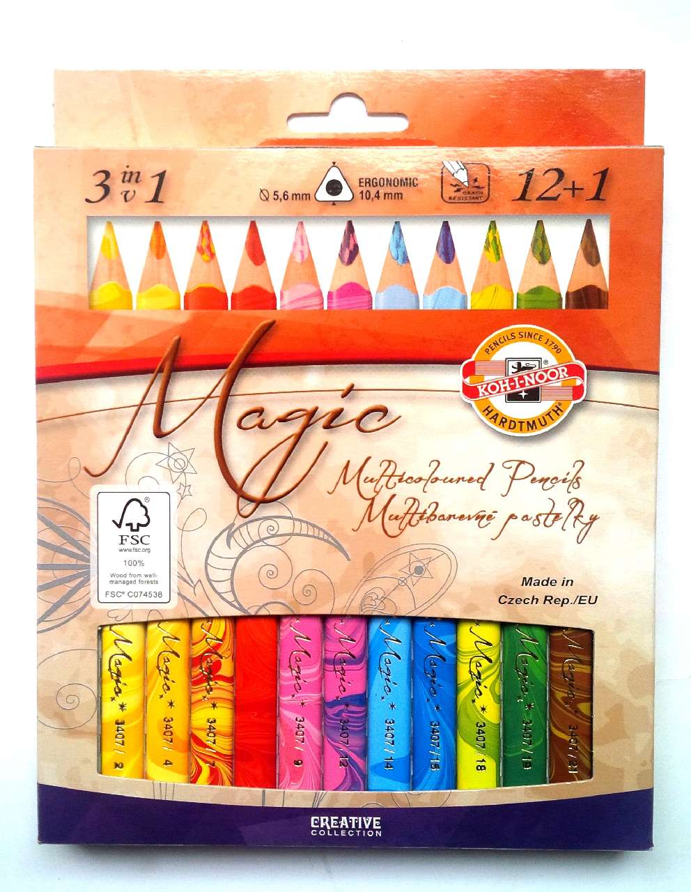 SZÍNES CERUZA 13 DB-OS VARÁZS KOH-I-NOOR, 3408/13 HÁROMSZÖGLETŰ, MAGIC