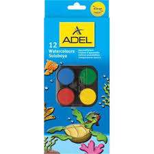 VÍZFESTÉK ADEL 12 DB-OS 30 MM MŰANYAG DOBOZOS+ECSET 932001