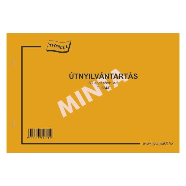 E.224/F ÚTNYILVÁNTARTÁS A/5 FEKVŐ, 50 LAPOS, 1+0 SZÍN
