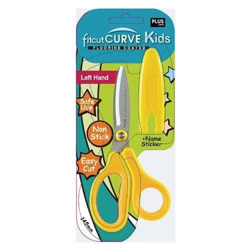 OLLÓ PLUS JAPAN FITCUT CURVE, GYERMEKOLLÓ, BALKEZES, 14,5 CM, SÁRGA