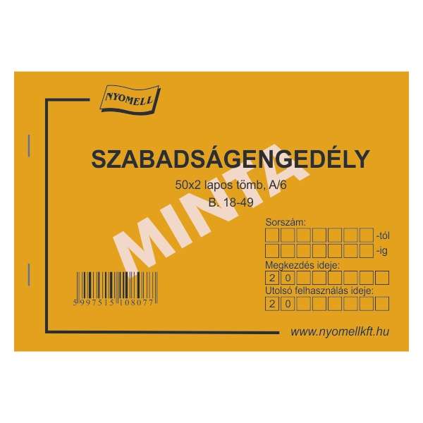B.18-49/V SZABADSÁGENGEDÉLY, A/6 50X2