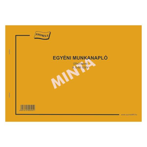 A.ERDŐ 125/V EGYÉNI MUNKANAPLÓ, FEKVŐ, 25x3 PÉLDÁNYOS, A/4