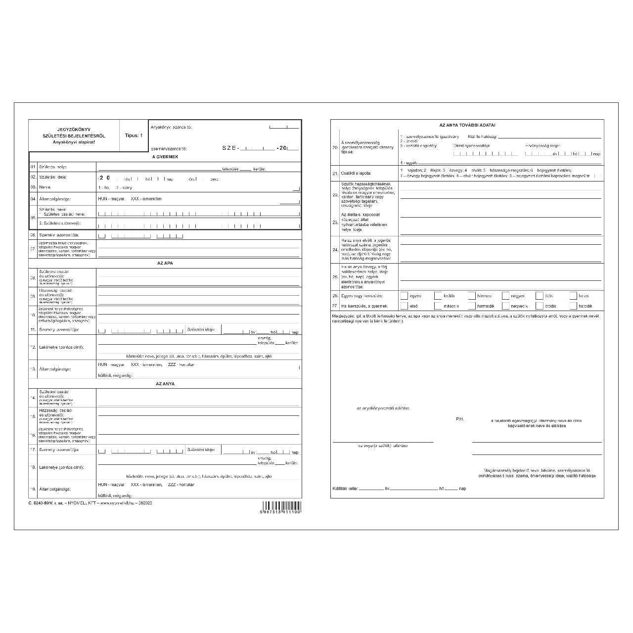 C.0243-69/V JEGYZŐKÖNYV SZÜLETÉS BEJELENTÉSÉRŐL (062020), A/3