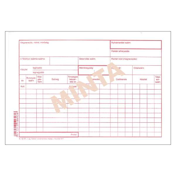 B.12-151 RAKTÁRI NYILVÁNTARTÓ KARTON, A/5