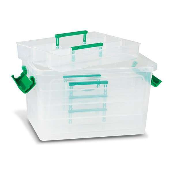 TÁROLÓDOBOZ PRIMO, 4 DB ELVÁLASZTÓ TÁLCÁVAL, 25,5X17X14,5 CM