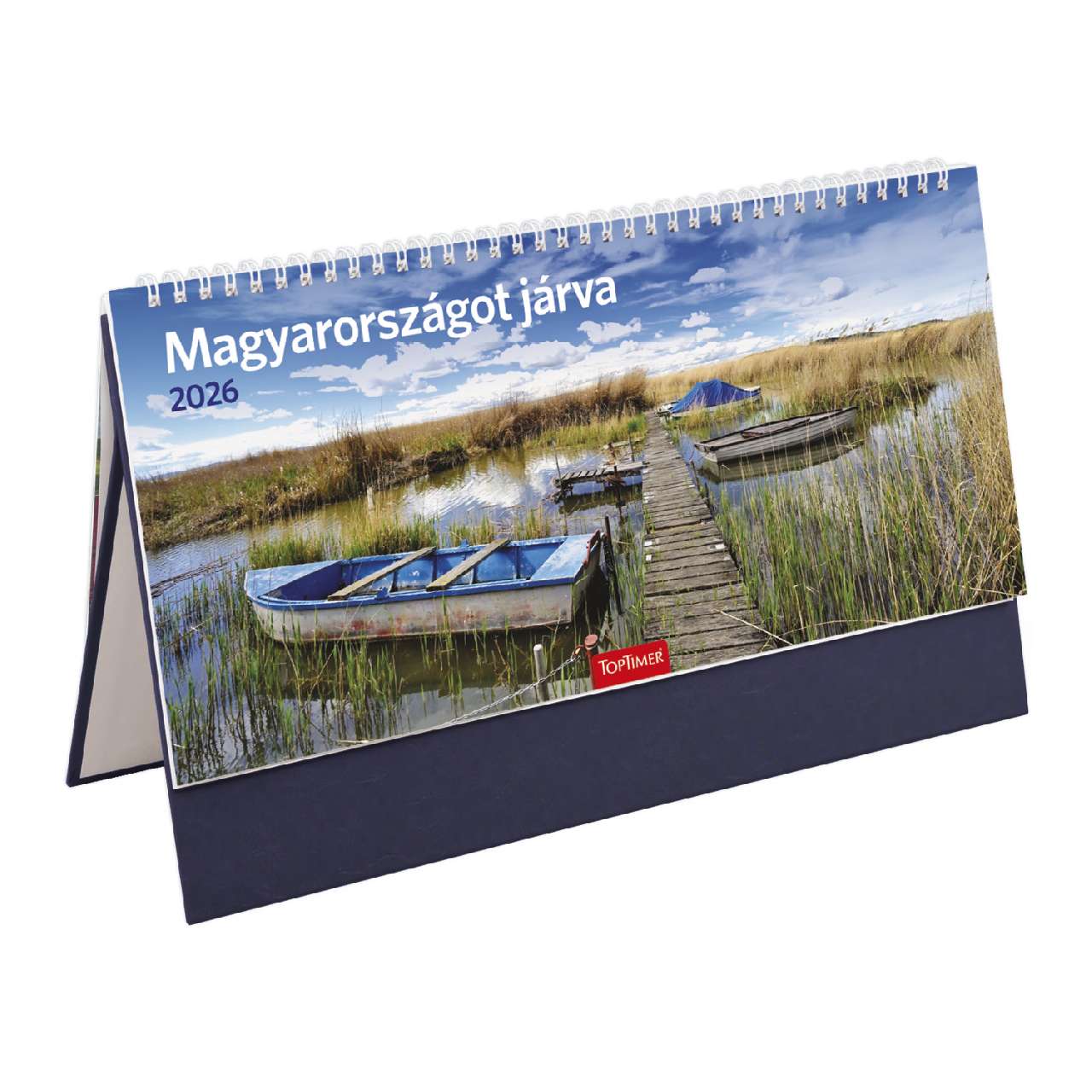 ASZTALI NAPTÁR 2026 T056, FEHÉR, ÁLLÓ, KÉK, MAGYARORSZÁGOT JÁRVA