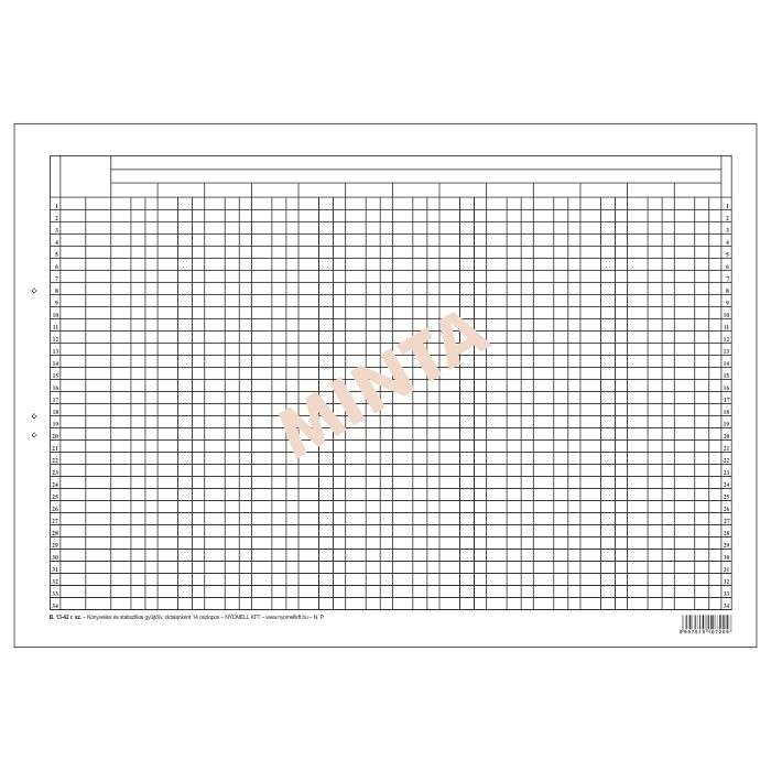 B.13-42 KÖNYVELÉSI STATISZTIKAI GYŰJTŐÍV, FEKVŐ, 4 OLDAL, 80 G/M" OFSZET, 414X292 MM