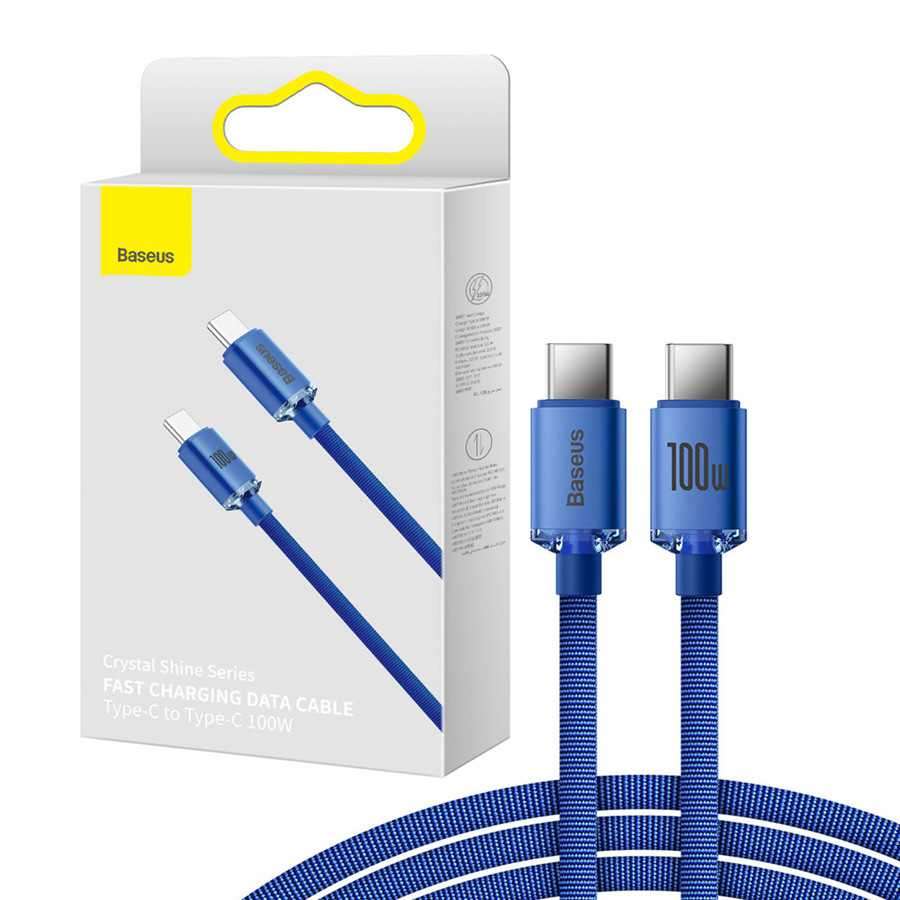 GYORSTÖLTŐ KÁBEL BASEUS, CRYSTAL SERIES, USB-C 100W 1,2 M, KÉK