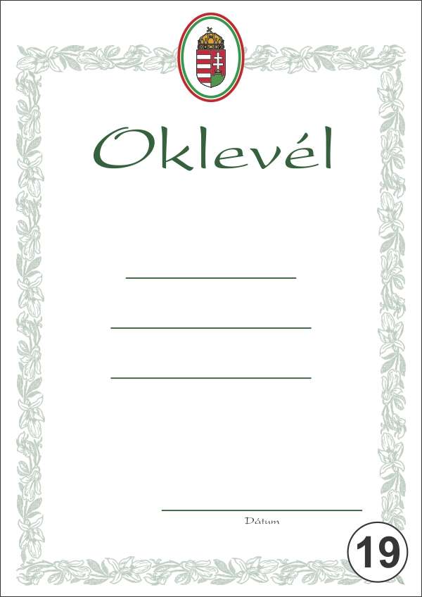 OKLEVÉL/EMLÉKLAP A/4 NYOMELL, A4-019
