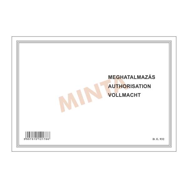 D.E.932 MEGHATALMAZÁS GÉPJÁRMŰ HASZNÁLATÁRA NEMZETKÖZI, 150 G/M2 OFSZET, 158x112 MM