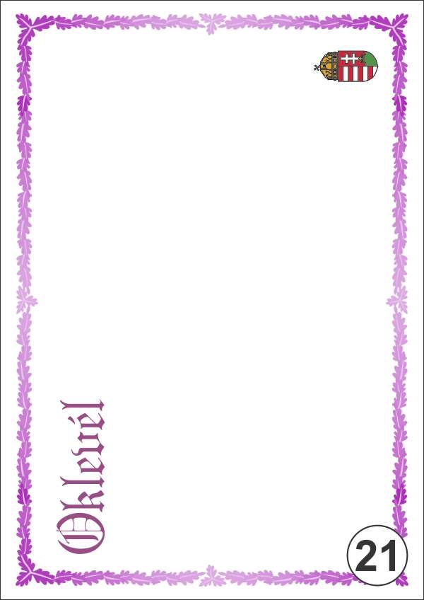 OKLEVÉL/EMLÉKLAP A/4 NYOMELL, A4-021