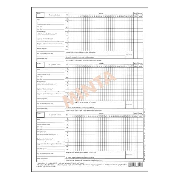 A.TÜ 724/A FELVÉTELI ÉS MULASZTÁSI NAPLÓ BELÍV, 4 OLDAL, A/4, 1+1 SZÍN