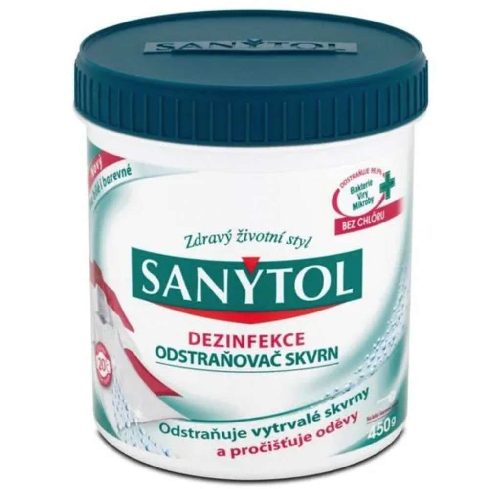FOLTELTÁVOLÍTÓ SANYTOL, FERTŐTLENÍTŐ POR, 450 GR SZÍNES RUHÁKHOZ