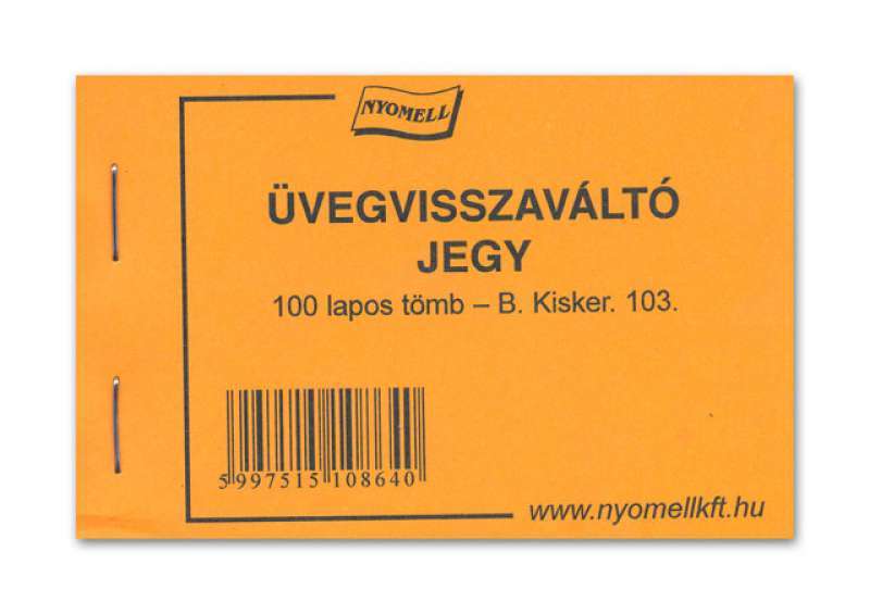 B.KISKER 103 ÜVEGVISSZAVÁLTÓ JEGY 100 LAPOS, A/7